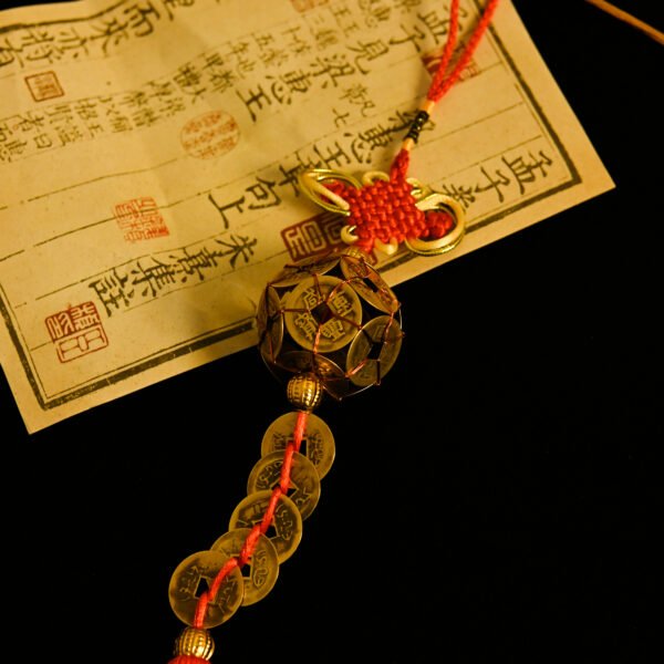 Kismet Copper Coin Ball & Gourd Chinese Knot Pendant - Image 2