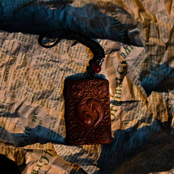 Kismet Twin Fish & Bagua Wood Pendant - Image 2