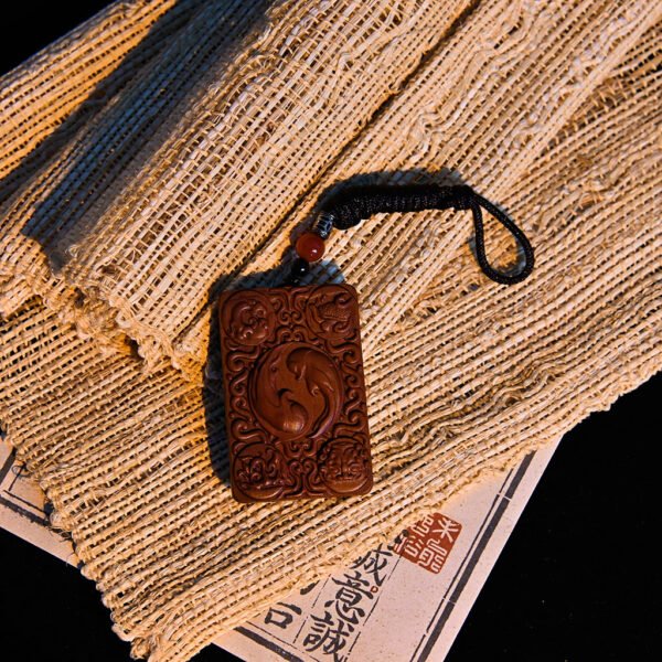 Kismet Twin Fish & Bagua Wood Pendant - Image 4