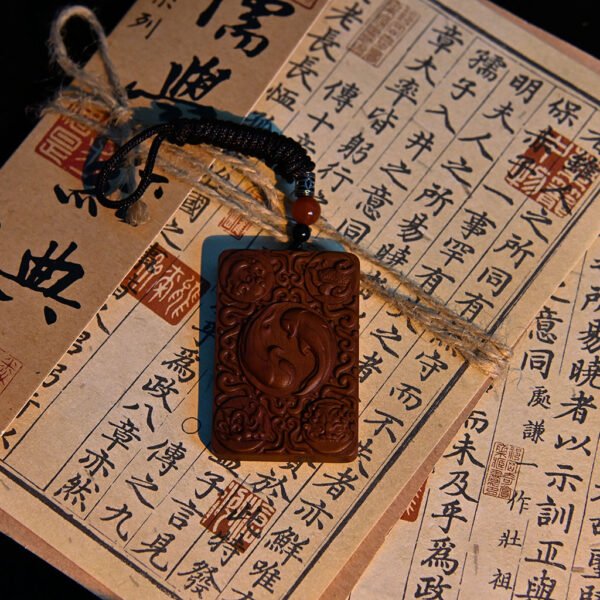 Kismet Twin Fish & Bagua Wood Pendant - Image 6