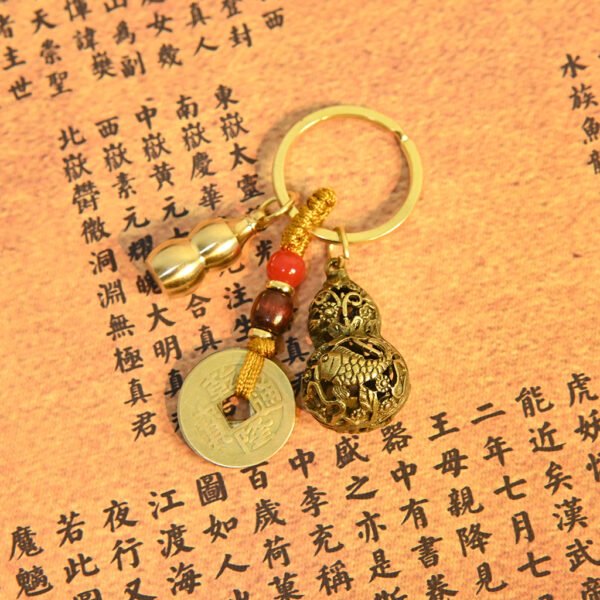 Kismet Brass Hollow Gourd Amulet Keychain - Image 2